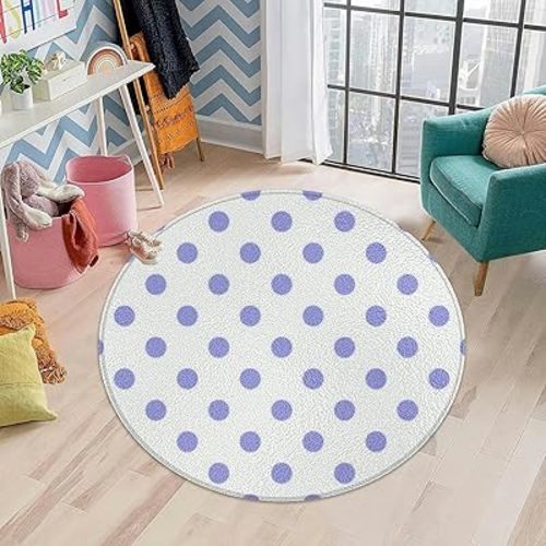 Small Round Rug 3ft Circular Circle Rugs Round Bathroom Entryway Bedroom Kitchen Washable Area Rug Carpet 3 Feet Purple Polka dot Purple and White Retro Colored Repeat dots Rug