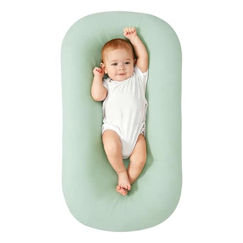 Baby Support Cushion for Newborn, Infant Support Cushion, Portable Tummy Time Mat for Home and Travel, Supervised Use, Soft Breathable Cotton, Baby Essentials Gift (Green)