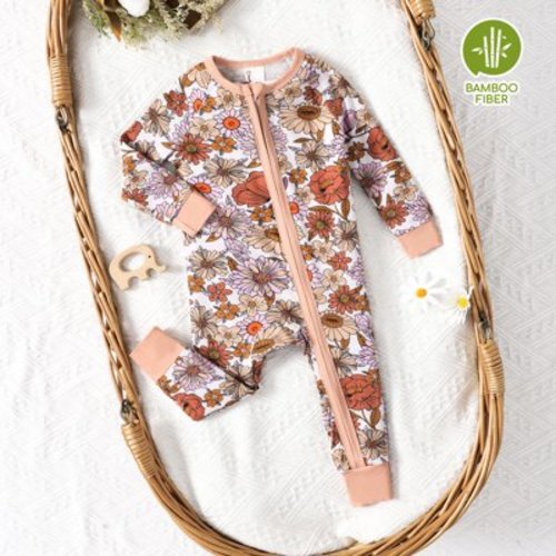 PatPat Bamboo Baby Pajamas Snug fit Baby Girl Boy Long-Sleeved Zipper One-Piece Pajamas Gift for Newborn