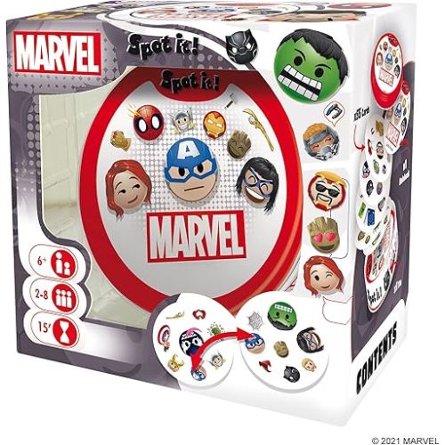 Zygomatic Spot It! Marvel Emojis - Marvel Super Heroes Family Card Game for Superhero Fun! Fast-Paced Matching Game for Kids and Adults, Ages 6+, 2-8 Players, 15 Minute Playtime, Made