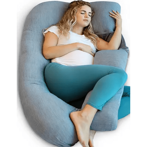 Pharmedoc Pregnancy Pillows, U-Shape Full Body Pillow – Cooling Cover Grey – Pregnancy Pillows for Sleeping – Body Pillows for Adults, Maternity Pillow and Pregnancy Must Haves