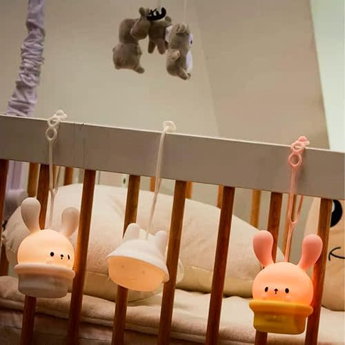 Baby Night Light for Car Seat - Portable Rechargeable Led Light Up Toddler Bed Room Hanging Nightlight With Timing & Dimming Function 9 Colors Changing Eye Caring Travel Essentials Soft Silicone BPA Free