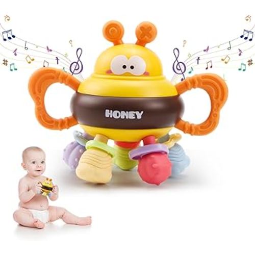 Baby Sensory Teething Toy, Baby Montessori Teether Learning Developmental Toys for Babies 3 6 9 12 18 Months 1 Year Old, Silicone Newborn Infant Chewable Educational Toys for Girls Boys Gifts