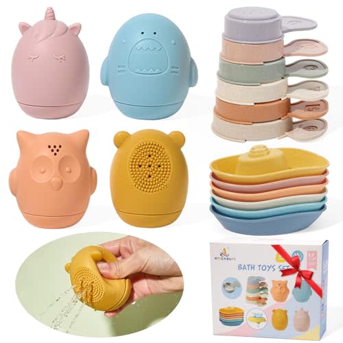 Baby Bath Toys 16 Pack Easy-Clean & Squeezable Silicone Bath Toys for Babies 6-12 Months Mold Free Bath Toys Toddlers 2-4 Bathtub Water Pool Toys