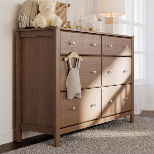 Storkcraft Horizon 6 Drawer Nursery Double Dresser, Hazelnut