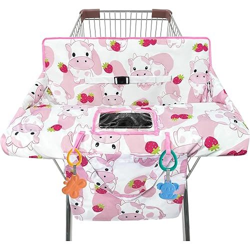 Shopping Cart Cover for Baby,2-in-1 High Chair Cover Soft,Portable, and Machine Washable,Comfortable Cotton Seat Pad with Safety Harness and Portable Cloth Bag,Fits All Supermarkets and Restaurants