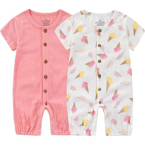 Baby Girl Romper Button Jumpsuit Summer Infant Boy Clothes for 0-24 Months