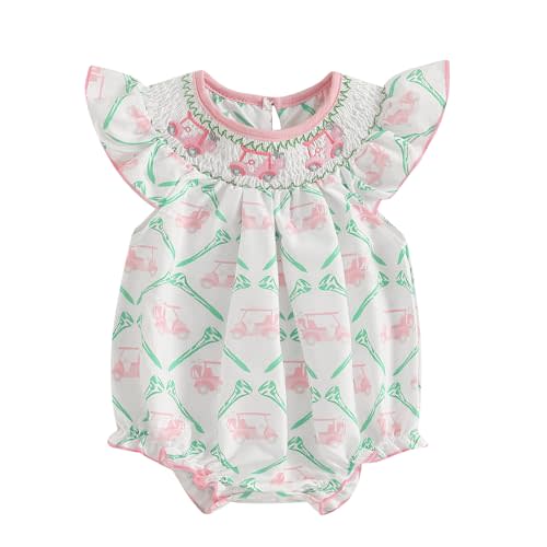 Kayotuas Newborn Baby Girls Smocked Bubble Romper Cute Embroidery Ruffle Gingham Bodysuit Dress Infant Toddler Summer Clothes