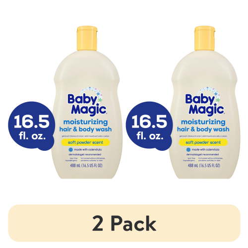 (2 pack) Baby Magic Tear-Free Gentle Hair & Body Wash for Infants, Soft Powder Scent, Hypoallergenic, 16.5 oz