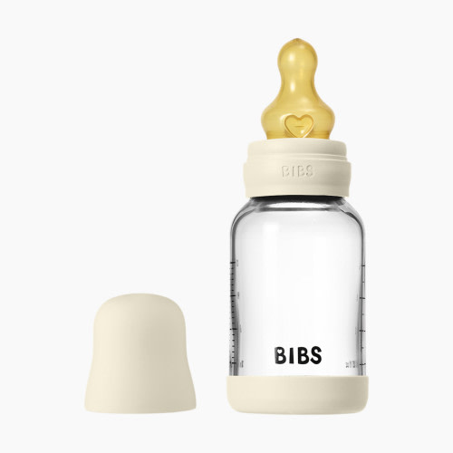BIBS Baby Glass Bottle with Natural Rubber Nipple - Ivory, 4oz