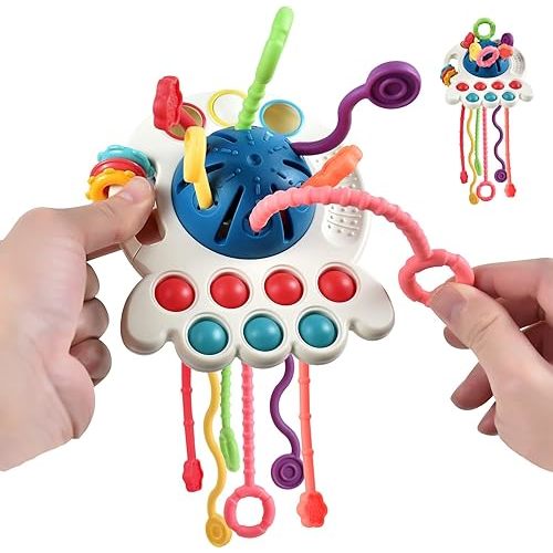 Tuko Baby Toys 6-12-18 Months Baby Sensory Toys Silicone Pull String Toys Montessori Toys for Toddlers