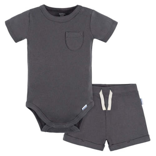 2-Piece Baby Boys Dark Grey Bodysuit and Shorts Set