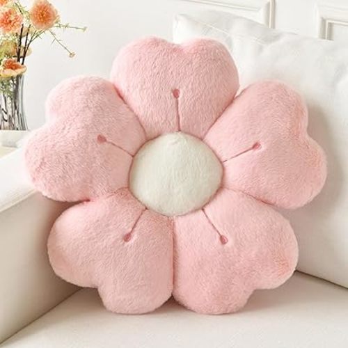 Flower Pillow, Flower Shaped Pillow Decorative Throw Pillows for Bed Couch, Cute Daisy Pillow Dorm Decor Floor Seating Cushion (Pink, 15 Inches)
