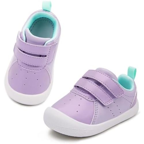 Baby Shoes Boys Girls First Walking Shoes Wide Toe Box Barefoot Zero Drop Infant Shoes Lightweight Nonslip Soft First Walkers PU Leather Toddler Sneakers for 6-24 Months