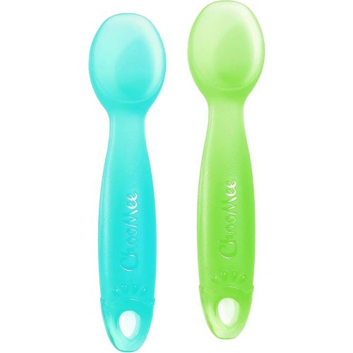 ChooMee Silicone Baby Spoons | 4 Months +, First Stage Baby Led Weaning and Self Feeding | Soft Spoon with Firm Handle | Designed in USA, BPA Free, Premium grade Platinum Silicone | 2 CT
