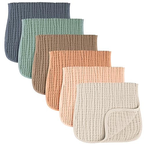 Konssy Muslin Baby Burp Cloths Sets for Unisex- 6 Pack Large 100% Cotton Burping Clothes for Newborn, Baby Girls and Boys