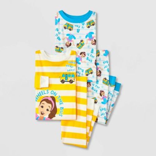 Toddler 4pc Ms. Rachel Cotton Long Sleeve Bus Pajama Set - Yellow/White/Blue