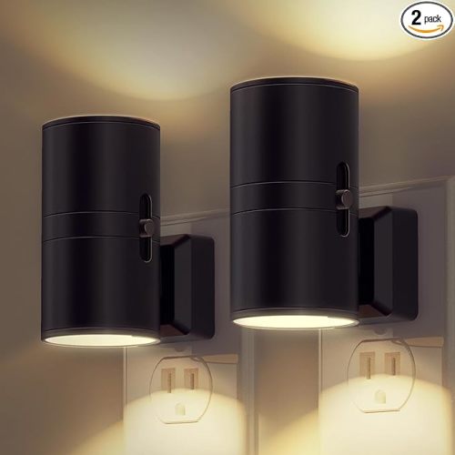 L LOHAS LED Night Light Plug in, Modern Night Lights Plug into Wall, Dusk to Dawn Sensor, Soft White 3000K, 0-100LM Adjustable Brightness, Dimmable Night Lights for Hallway Bedroom Stairway, 2 Pack - 3000K-soft white