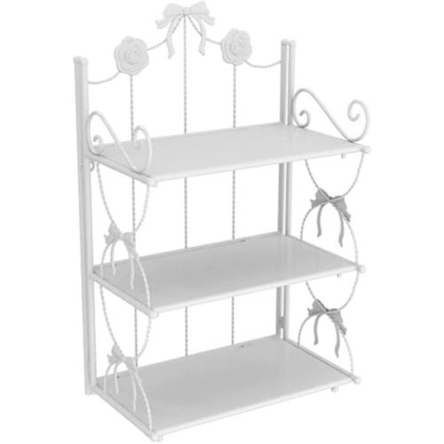BOOMALTU Cute 3-Tier Folding Metal Shelving Bathroom Shelf,White Bookshelf with Bow Decor and Flowers for Storage and Display in Living Room, Bathroom, Office, Kitchen
