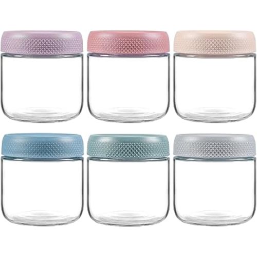 NETANY 6-pack 10oz Glass jars with Airtight Lids, Overnight Oats Containers with Lids, Wide mouth Mason Salad jars, Glass Food Storage Containers for Snacks Yogurt Spice Sugar