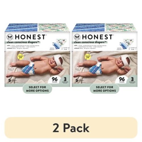 (2 pack) The Honest Company, Clean Conscious Disposable Baby Diapers, Size 3, 96 Count (Select for More Options)