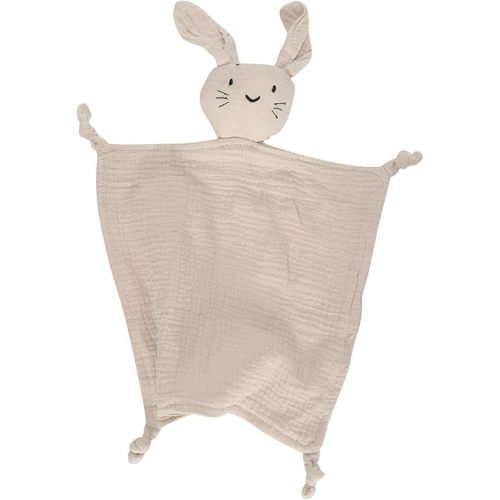 Organic Cotton Muslin Bunny Lovey Blanket, Soft & Breathable Security Blanket for Newborns, Unique Baby Gifts for Boys and Girls (Bunny-Khaki)