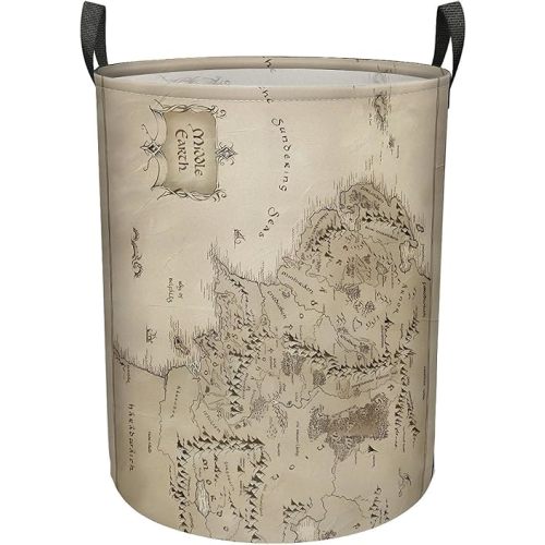 Middle Earth Map Large Laundry Basket With Handles Foldable Clothes Bag,Stuff Bin Storage Organizer For Bathroom Bathroom Closet Clothing Toy Organization,60L
