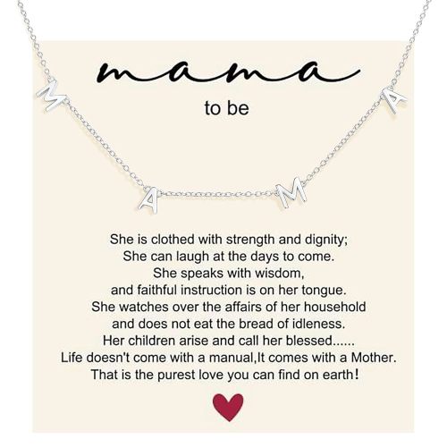MaMa Pendant Necklace for Women 925 Sterling Silver 18K Gold Plated Mom Necklace Silver Dainty Mother Jewelry Cute Pendant Necklace, Initial Necklace Birthday Gift Jewelry for New Mom Women Wife Anniversary