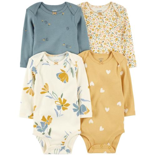 Baby 4-Pack Long-Sleeve Bodysuits - Yellow/Blue