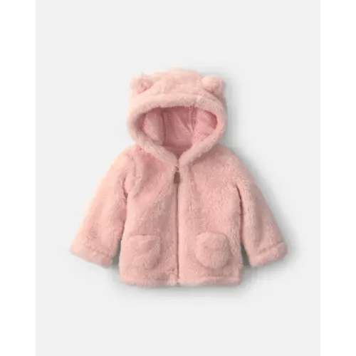 Baby Girl Bear Teddy Fleece Zip-Up Hoodie - Pink | Carter's