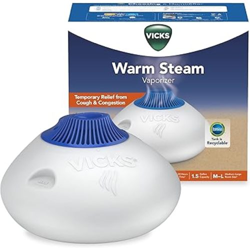 Vicks Warm Steam Vaporizer, Small to Medium Rooms, 1.5 Gallon Tank – Warm Mist Humidifier for Baby and Kids Rooms with Night Light, Works with Vicks VapoPads and VapoSteam