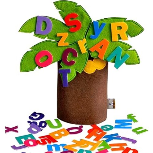 CHEFAN Felt Letter Tree Freestanding Coconut Tree Alphabet Game Set Props from The Childhood Favorite Book for Early Education