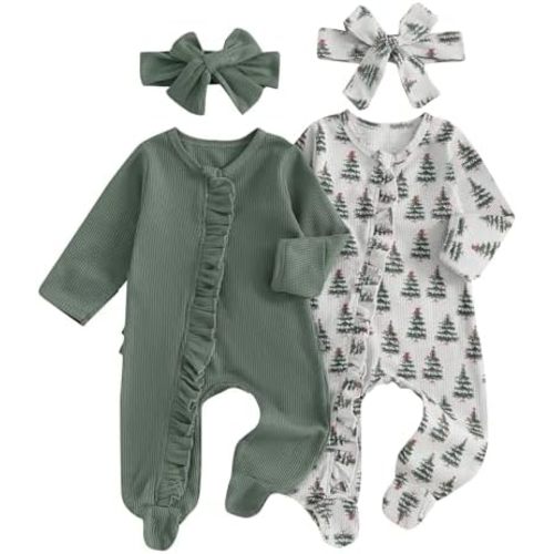 Baby Girl Footies Newborn Zipper Sleeper 2 Pack Ruffle Pajamas Romper Coming Home Outfit