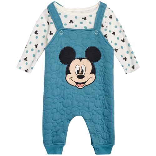 Disney Baby Boys' Mickey Mouse Overall Set - 2 Piece Romper with Long Sleeve Shirt for Newborn (0-9M)