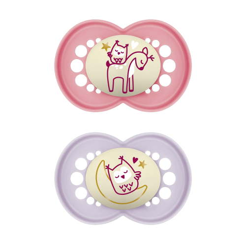 MAM Night Pacifier, 6-16 Months, Girl, 2 pack