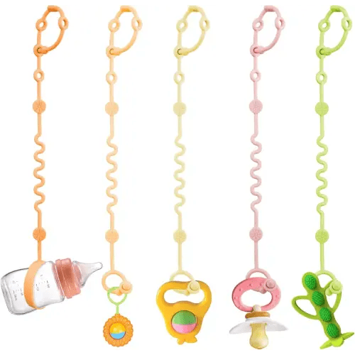 Toy Straps for Baby, 5pcs Adjustable Toy Holder for Stroller Accessories, Silicone Baby Tether Pacifier Clip, No Throw Baby Travel Essential Leash for High Chair, Car Seat (5 Pack Macaron)