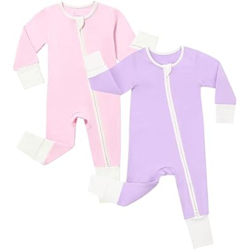 JunNeng Rayon from Bamboo Baby Romper Sleeper with Mitten Cuffs Feet,Newborn Boy Girl Zipper Snug Fit Sleep 'N Play