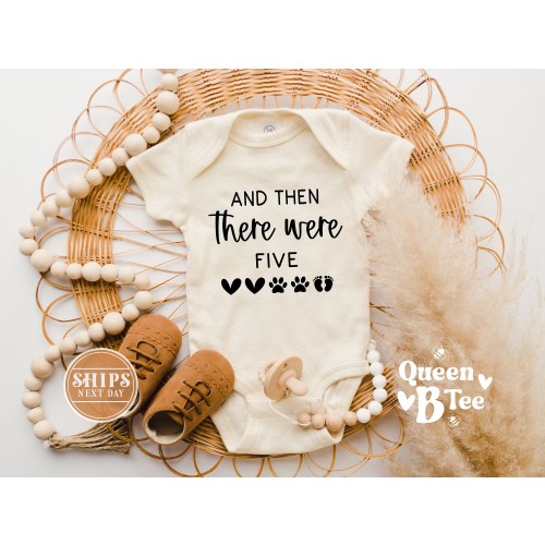 And Then There Were Five Baby Onesie®, Pregnancy Announcement, Baby Announcement Bodysuit, Baby Shower Gift, Baby Coming Soon Bodysuit.