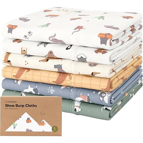 Organic Burp Cloths Baby Boy, Girl - 6-Pack Large Cotton Burping Cloths for Babies, Spit Up Rags, Super Absorbent, Ultra Soft Newborn Rag, Gender Neutral, Machine Washable, Durable(Pets & Paws)
