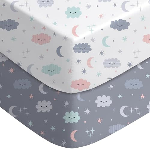 Yoofoss Baby Crib Sheets for Boys Girls, Fitted Crib Sheet 2 Pack for Standard Crib and Toddler Mattress, Super Soft Microfiber Baby Sheet 28x52x8in(Cloud)