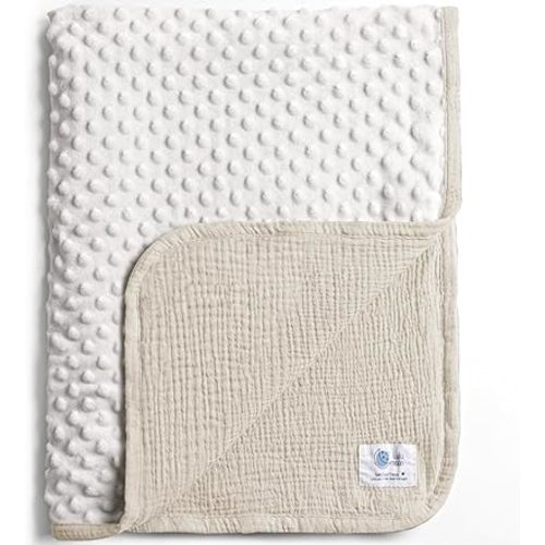 lulumoon Baby Blanket for Newborn Receiving: Minky Dot & Muslin Lightweight - Thermal Blanket Gift for Baby Shower & Hospital Welcoming 30"x40"(Ivory)