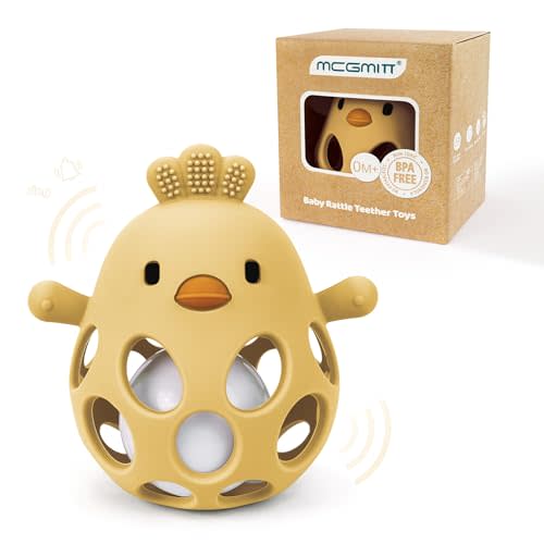 MCGMITT Baby Teething Toys for 3-6 Months, Easy Grasp Silicone Infant Rattle Teether Toy for 0-12 Months, BPA-Free Food Grade Baby Montessori Sensory Toys, Soft Infant Chew Toys for Teething Relief
