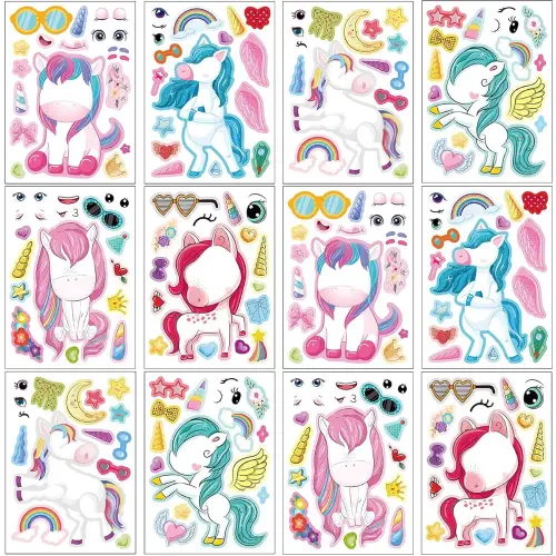24 Sheets 8.27''×5.9'' Make Your Own Unicorns Stickers for Kids Toddlers, Make a Face Stickers for Kids Party Favors Activities