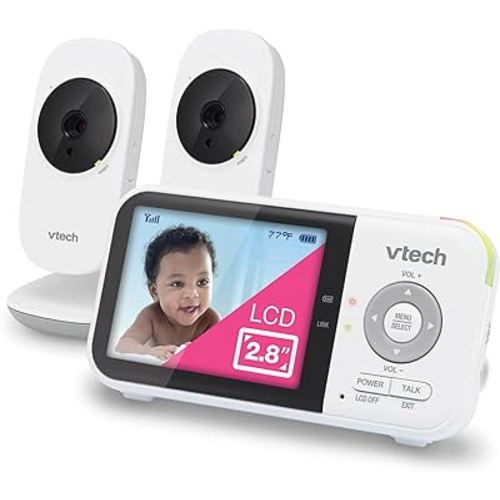 Amazon.com: VTech VM819-2 Video Baby Monitor with 19-Hour Battery Life, 2 Cameras, 1000ft Long Range, Auto Night Vision, 2.8” Screen, 2-Way Audio Talk, Temperature Sensor, Power Saving Mode and Lullabies, 480p : Baby