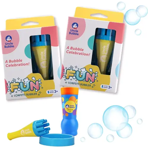 Uncle Bubble Confetti Bubbler 2 Sets - Kiddo Bubble Blower | Make Thousands of Tiny Bubble in One Breath with World Record Best Bubble Solution