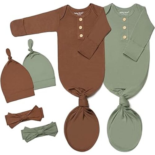 Baby Noah Newborn Knotted Gown Set with Hat and Headband - Buttery Soft Tie Bottom Gown for Baby's Sweet Dreams (2 Packs)