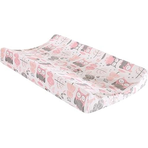 Levtex Baby - Night Owl Pink Diaper Changing Pad Cover - Fits Most Standard Changing Pads - Tossed Owls and Trees - Pink, Grey, White - Nursery Accessories - Plush