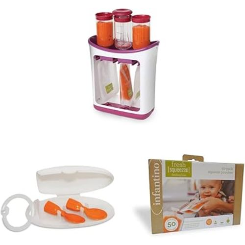 Infantino Squeeze Station with 50 Disposable Pouches for Homemade Baby Food, Baby Food Maker, BPA Free, Plastic, Infant, Toddler