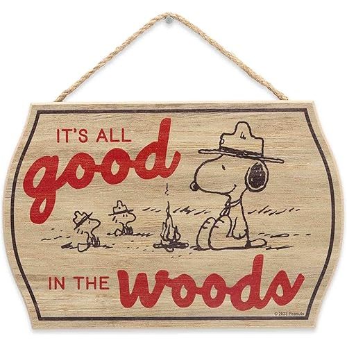 Peanuts Snoopy It's All Good In the Woods Hanging Wood Wall Decor - Fun Snoopy Sign for Cabin, Lake House or Camper
