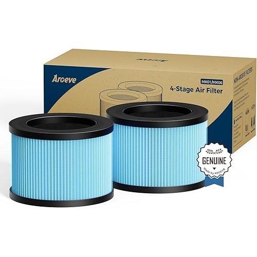 AROEVE MK01 & MK06 Air Filter Replacement 4-in-1 Air Filter for Smoke Pollen Dander Hair Smell Suitable- Standard Version(2 Pack)